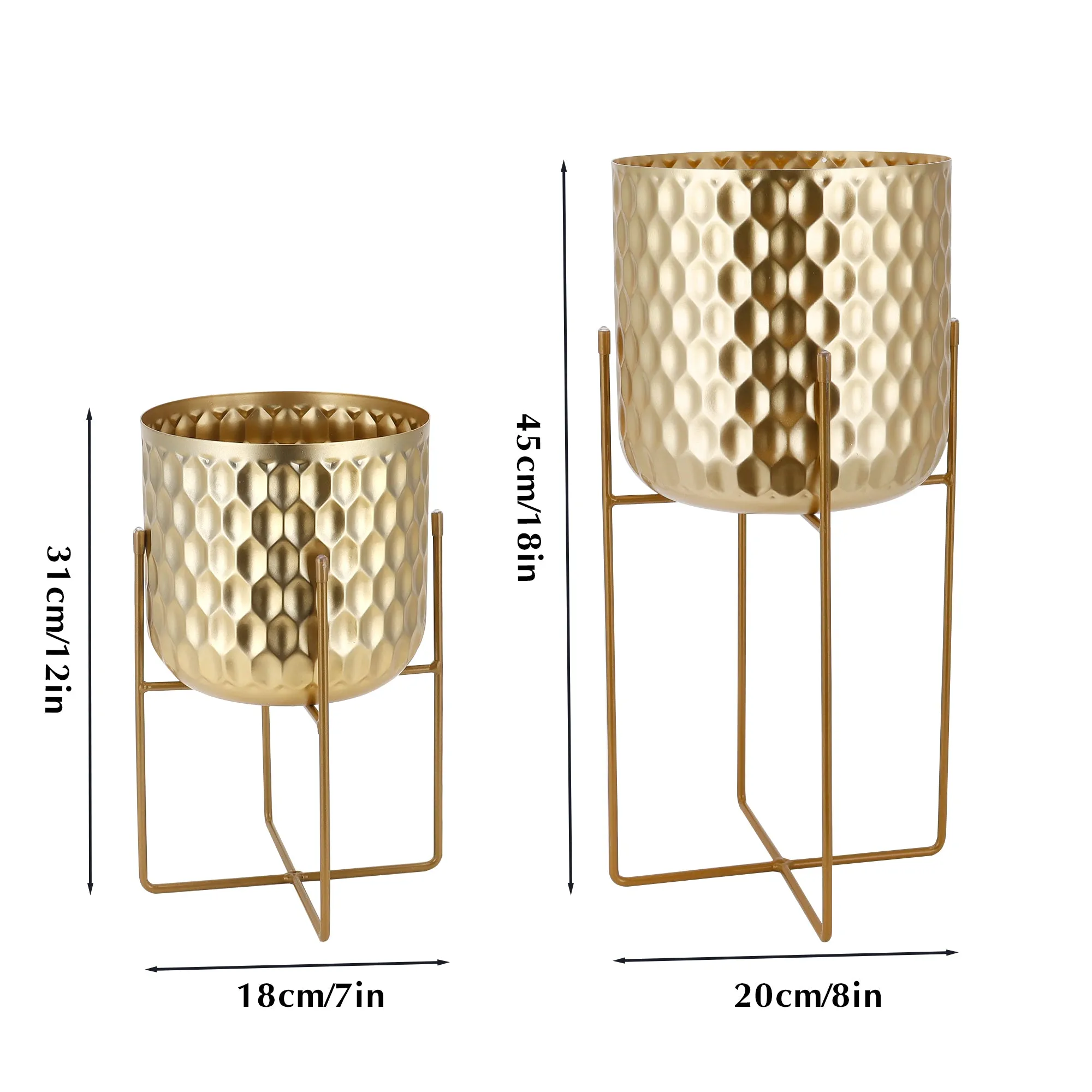 12"&18"H Golden Honeycomb Embossed Flowerpots(Set of 2)