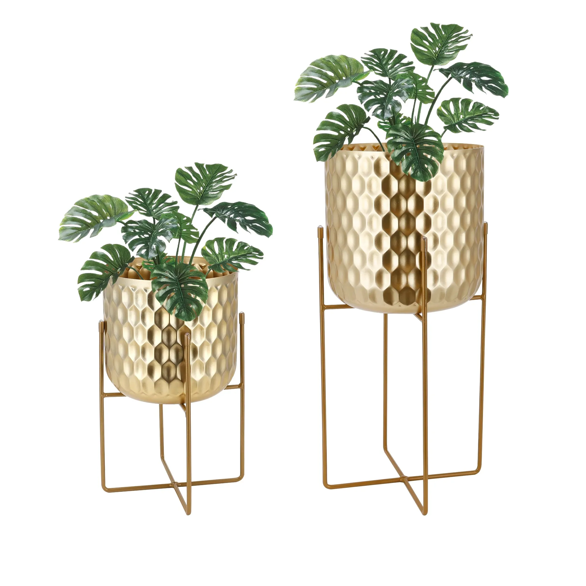 12"&18"H Golden Honeycomb Embossed Flowerpots(Set of 2)