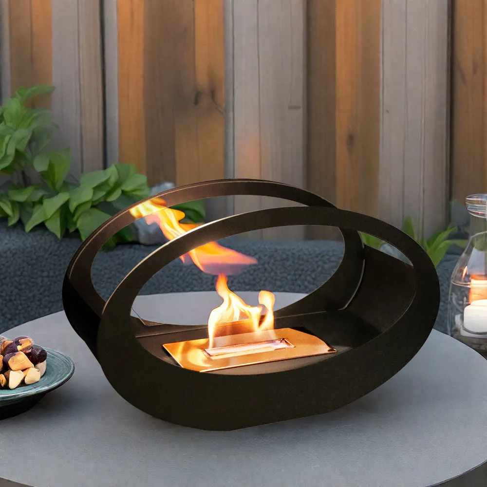 16"x9.5"H Black Metal Double Sided Oval Tabletop Fireplace