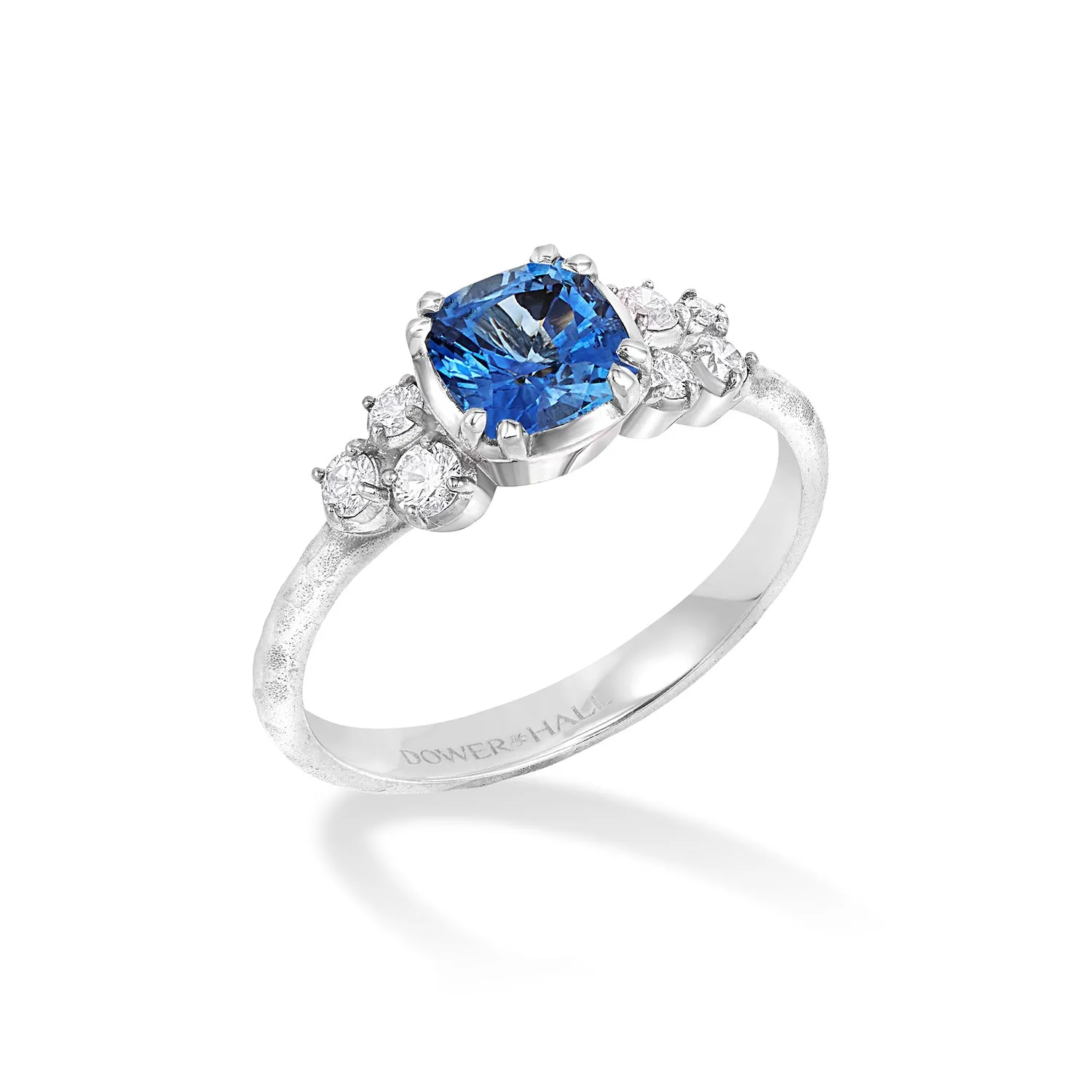 18k 6mm Cushion Blue sapphire & Diamond Stargazer Ring