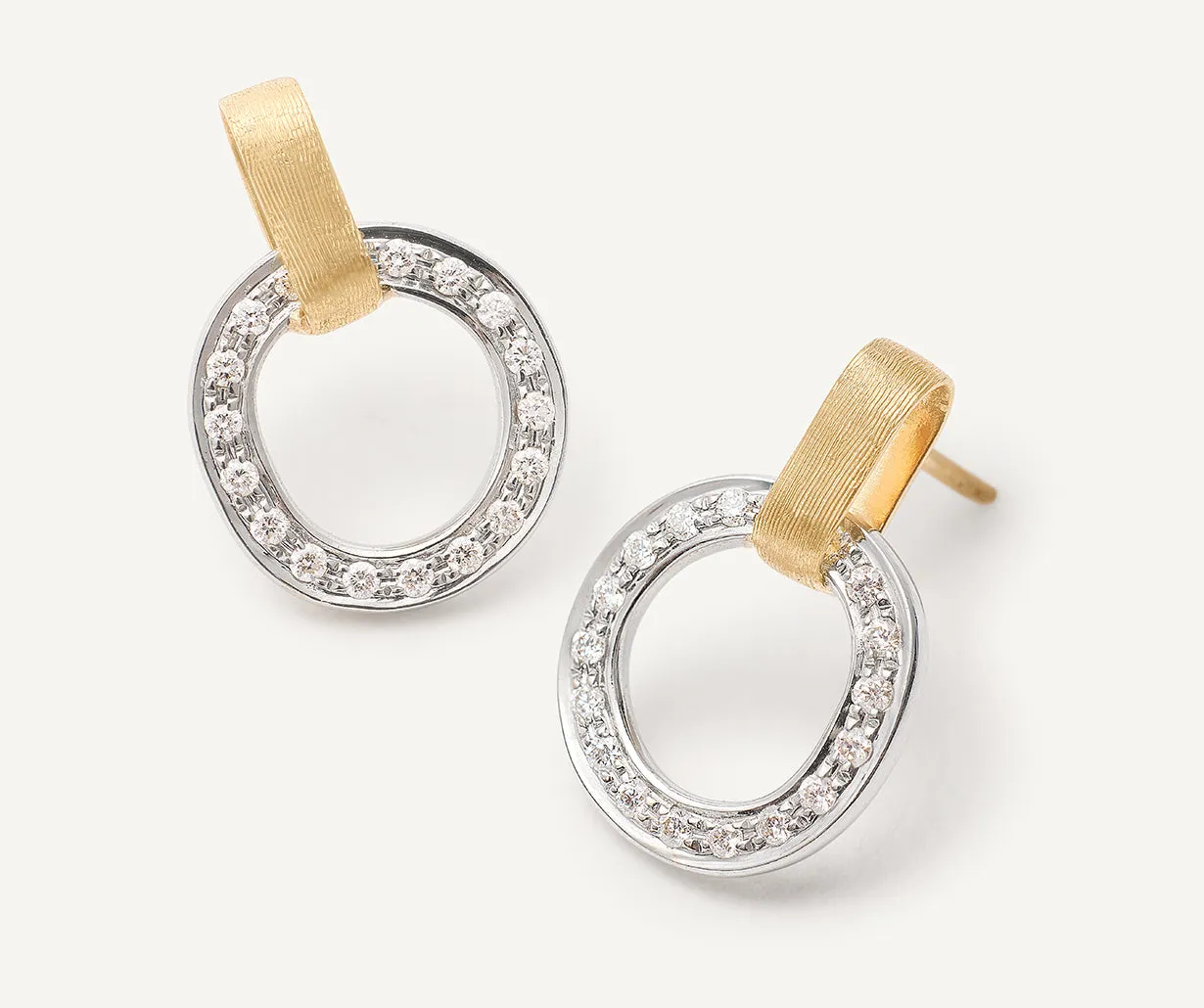 18K Yellow Gold Flat-Link Diamond Stud Earrings