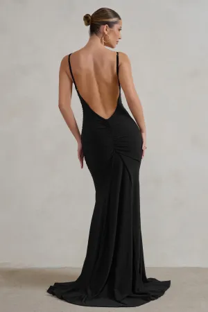 Adele | Black Ruched Fishtail Cami Maxi Dress