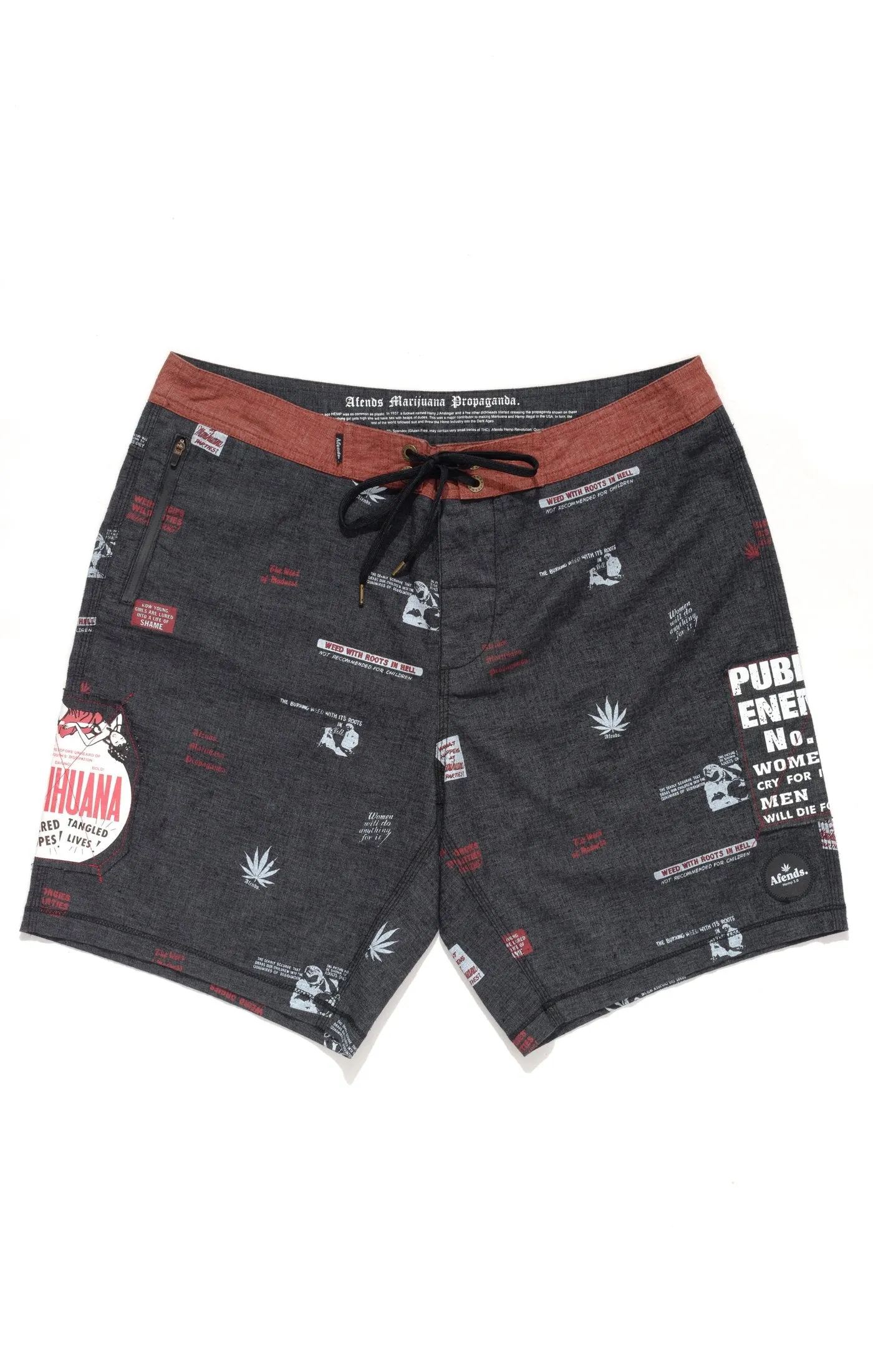 Afends Mens Propaganda 3.0 - Hemp Fixed Waist Boardshort