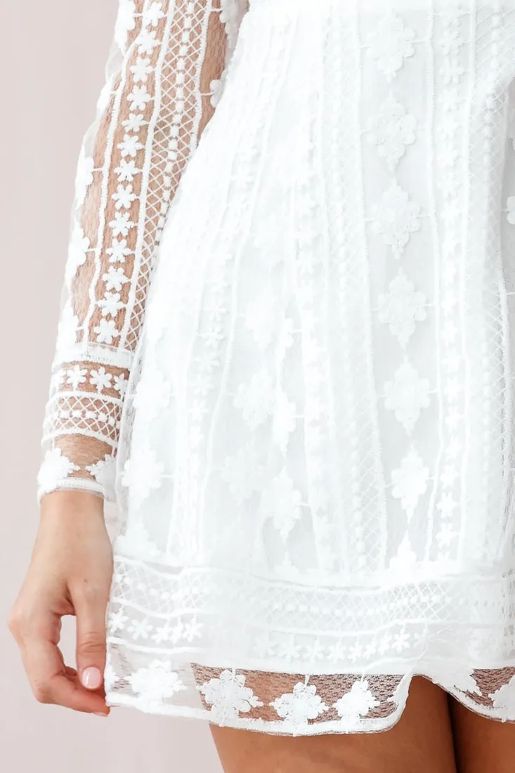 Amelia Lace Overlay Peek A Boo Dress White