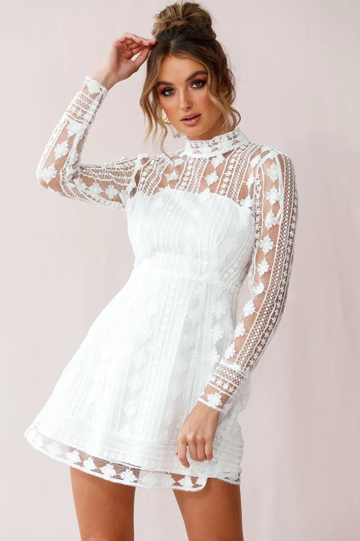 Amelia Lace Overlay Peek A Boo Dress White