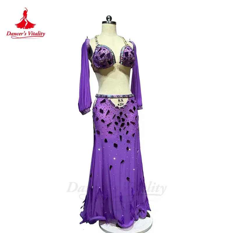 Belly Dance Costume Suit  Customized Diamond Bra Appear Thin Fishtail Skirt Oriental Dance Professional High End Dance Skirt