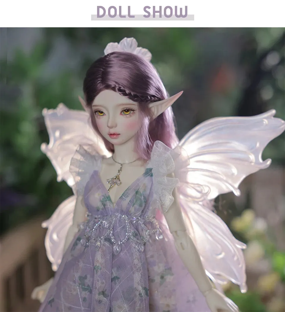 BJD Doll 1/4  Heardind | Flashing Wing Fishtail Skirt, Detachable Magnetic Fairy Ears, Handmade Artist Ball-Jointed Doll