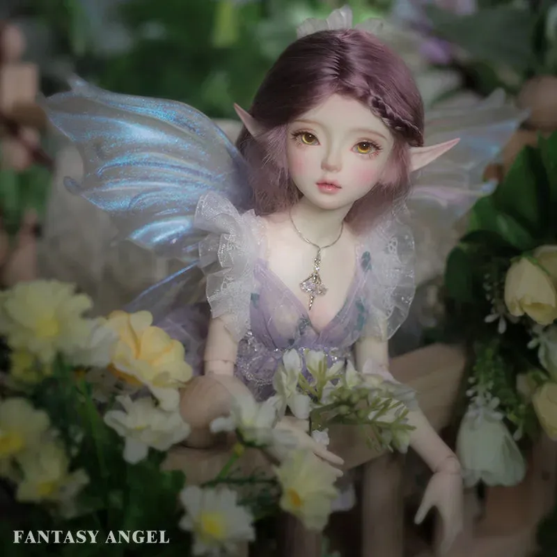 BJD Doll 1/4  Heardind | Flashing Wing Fishtail Skirt, Detachable Magnetic Fairy Ears, Handmade Artist Ball-Jointed Doll