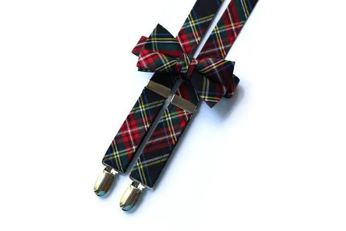 Black Stewart Tartan Suspenders - Boys