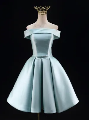 Blue Satin Off the Shoulder Homecoming Dress