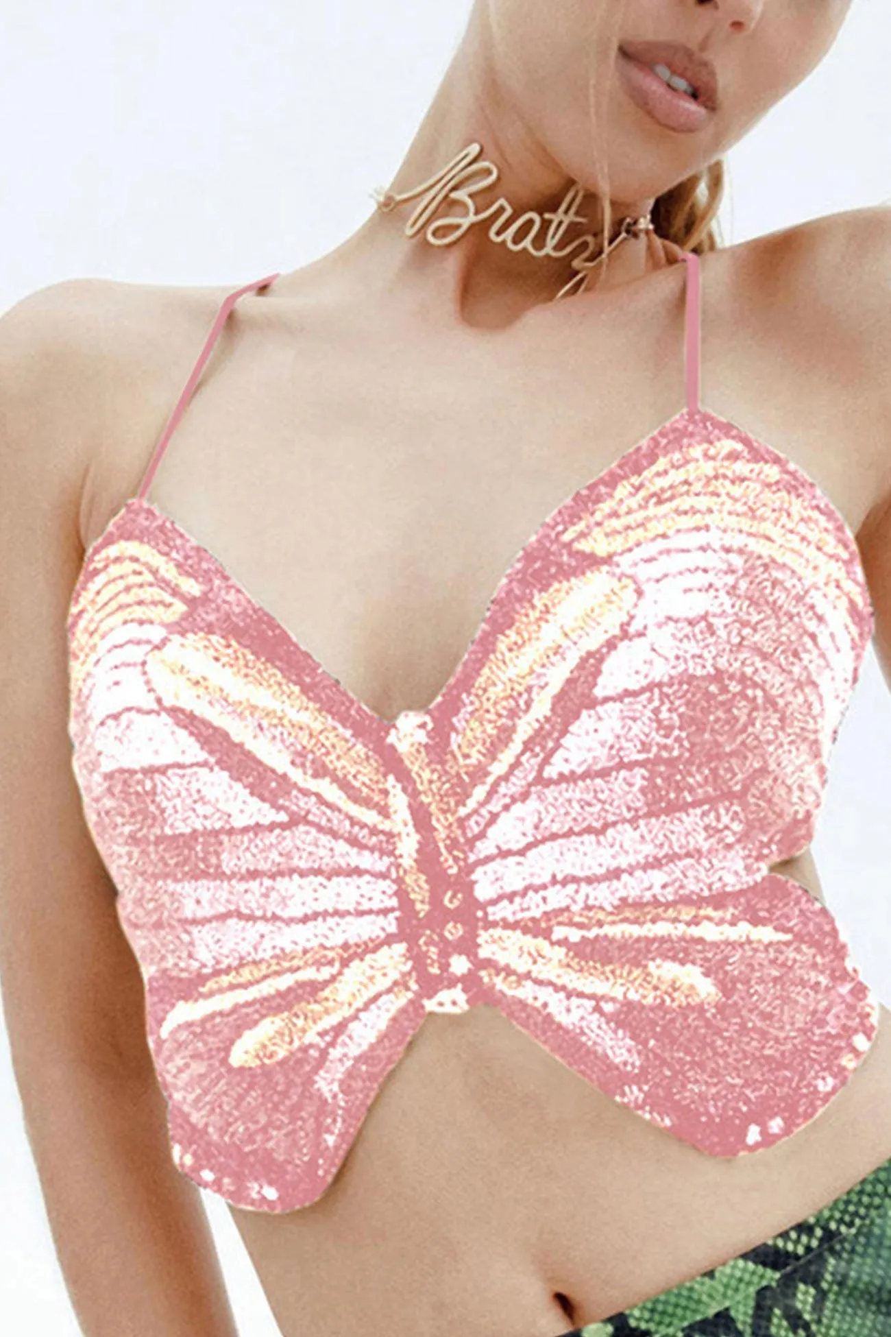 Butterfly Halter Tie-back Crop Top