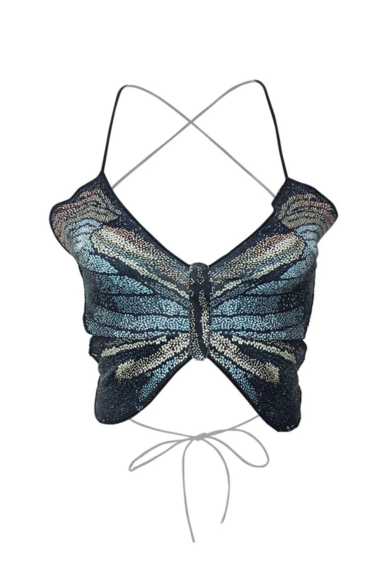 Butterfly Halter Tie-back Crop Top