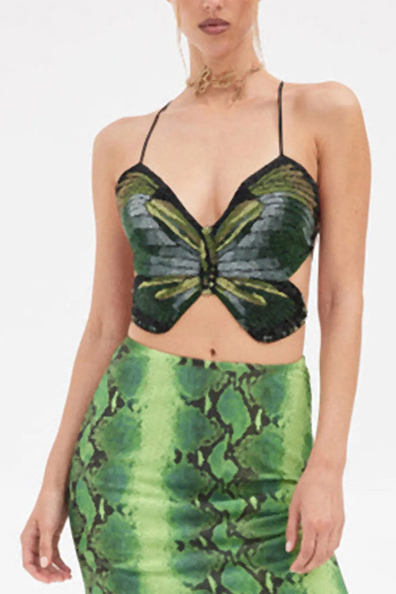 Butterfly Halter Tie-back Crop Top