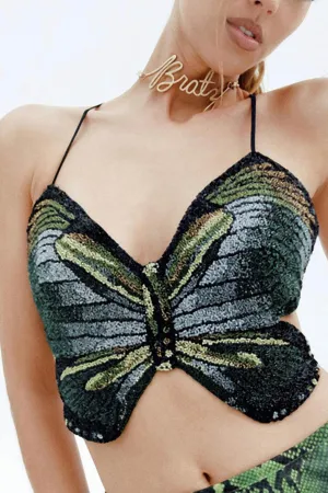 Butterfly Halter Tie-back Crop Top