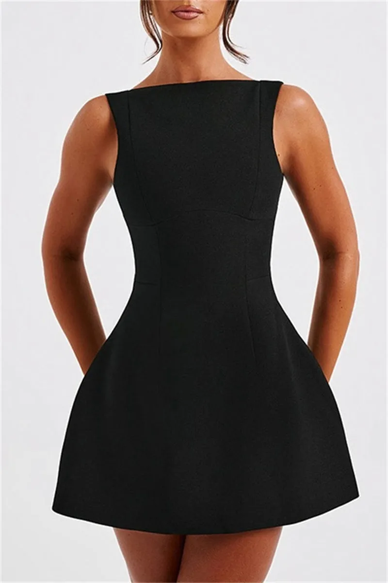 Casual Solid Backless O Neck Sleeveless Dresses