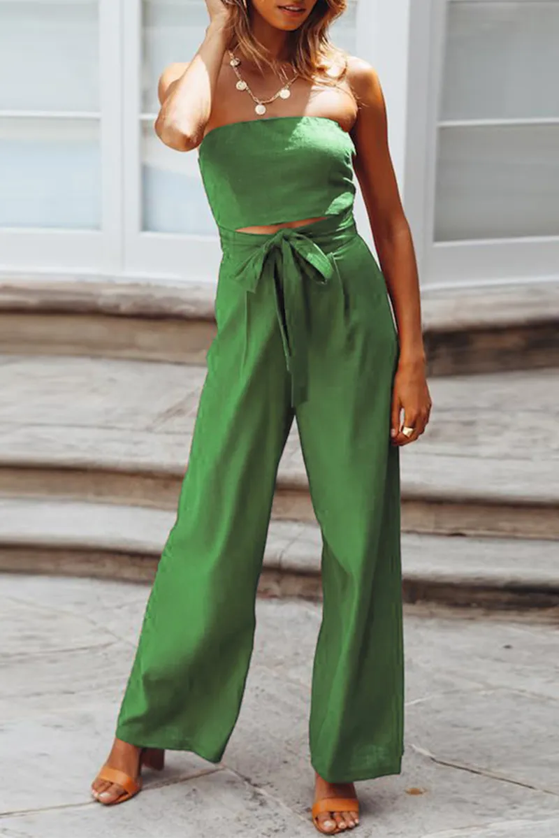 Casual Solid Patchwork Strapless Straight Jumpsuits