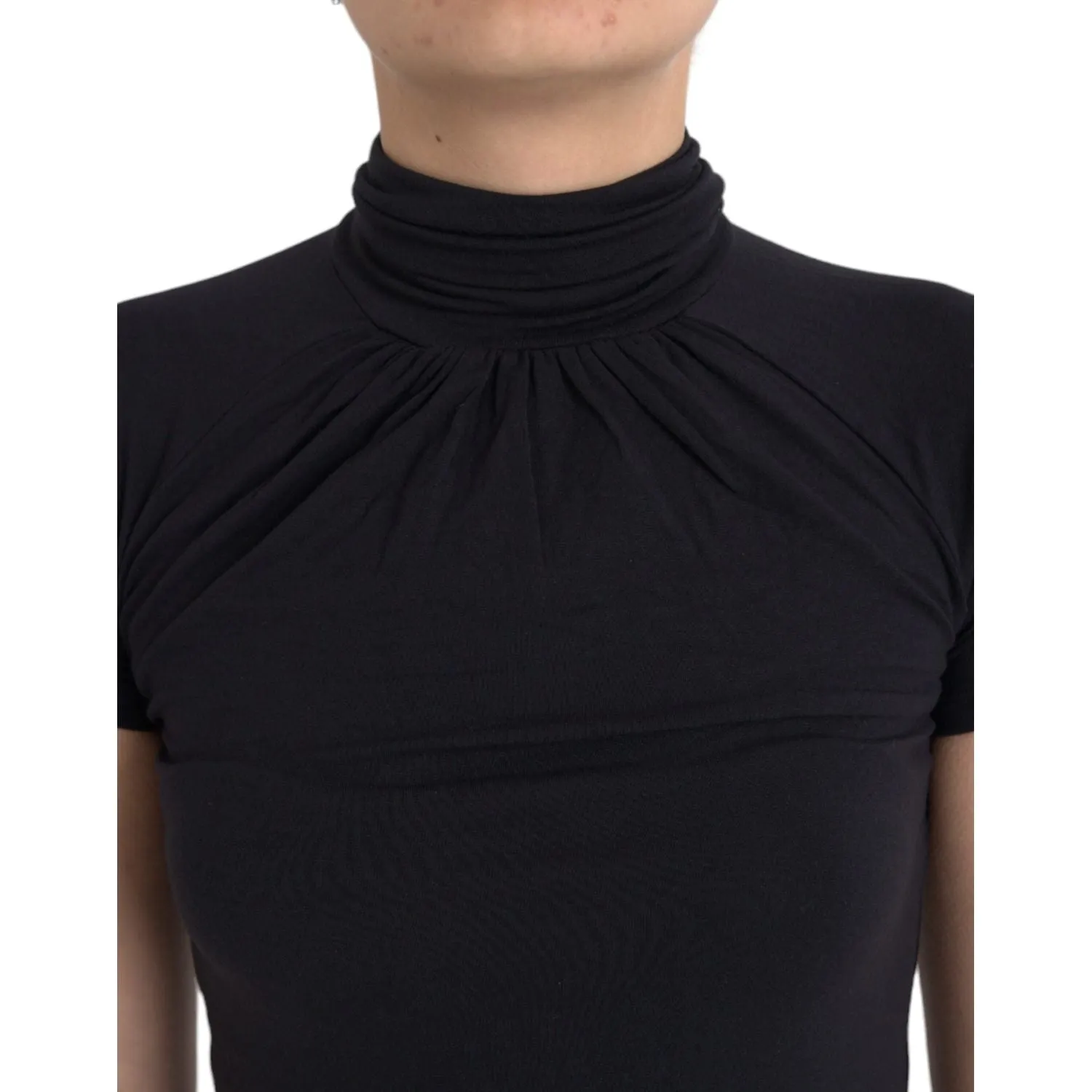 Costume National Black Turtleneck Viscose Short Sleeve Top