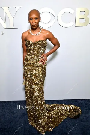 Cynthia Erivo 2024 Tony Awards Gold Sequined Dress