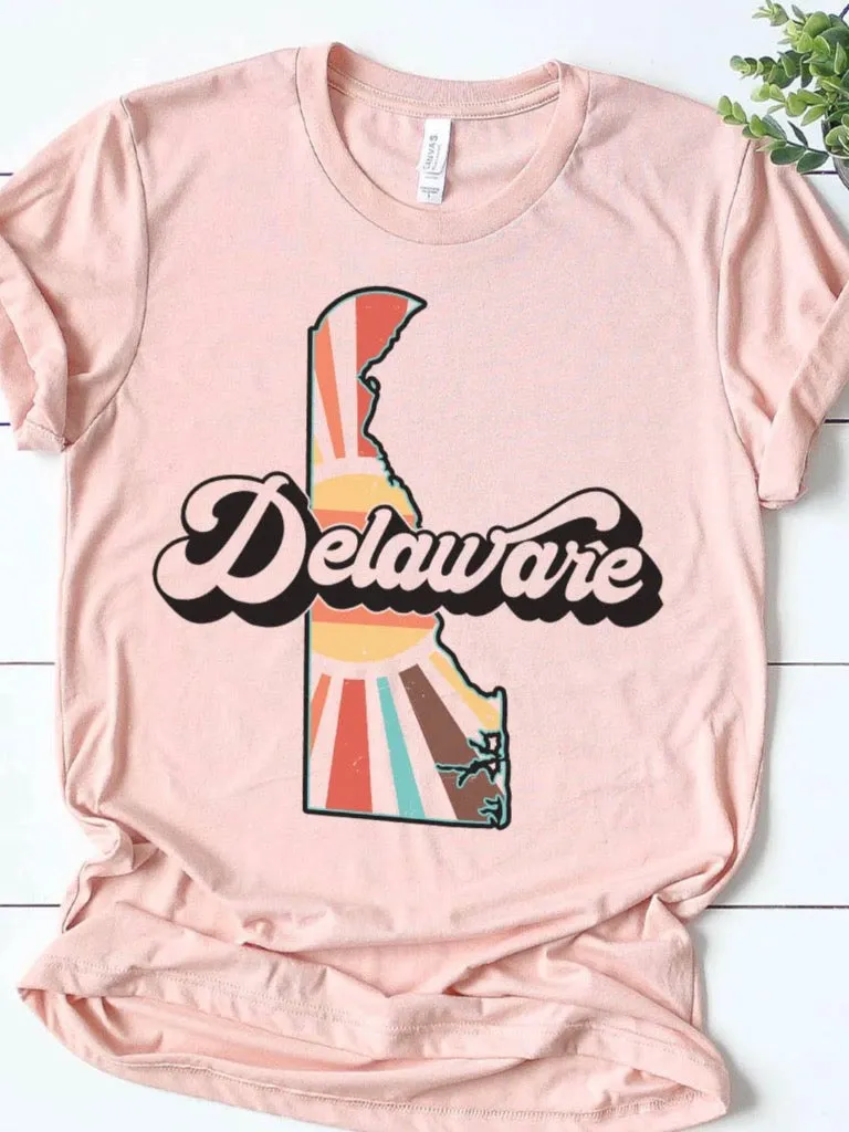 Delaware Retro State Graphic Tee - Heather Peach