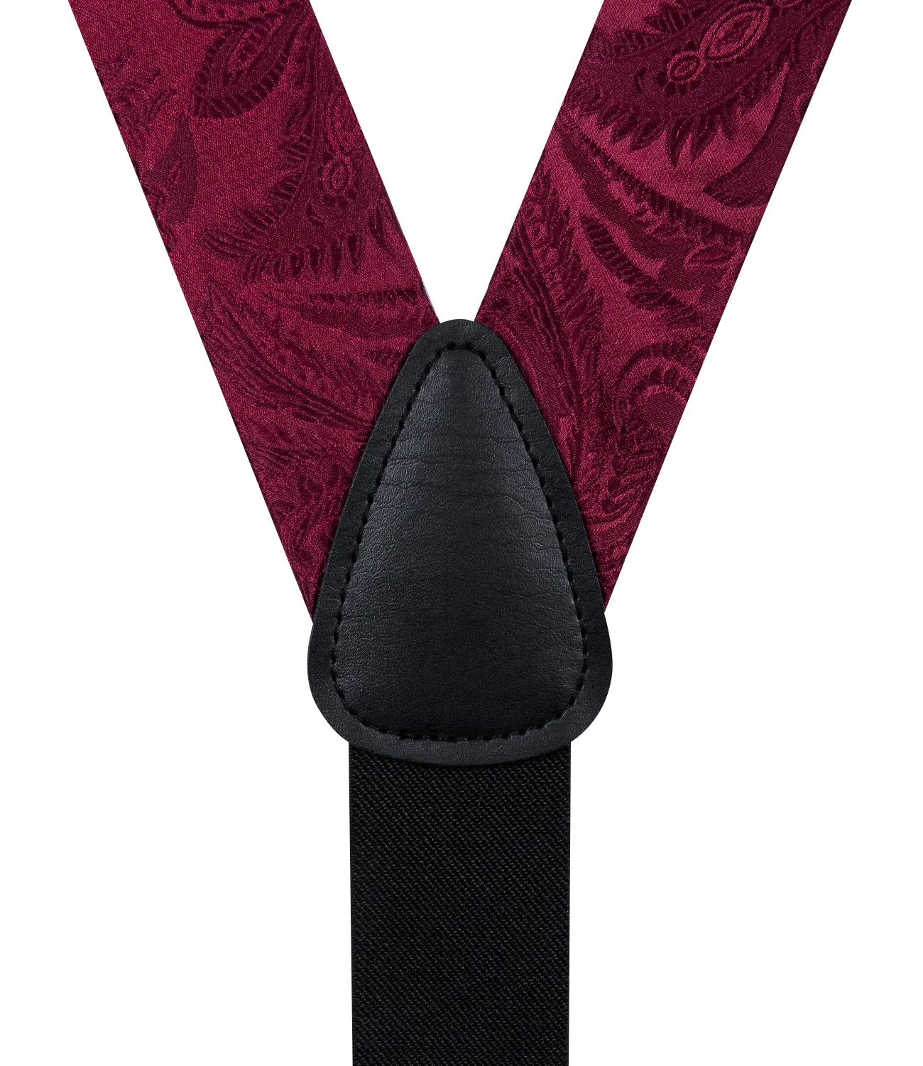 DiBanGu Men's Suspenders Burgundy Paisley Brace Clip-on Suspender with Bow Tie Set