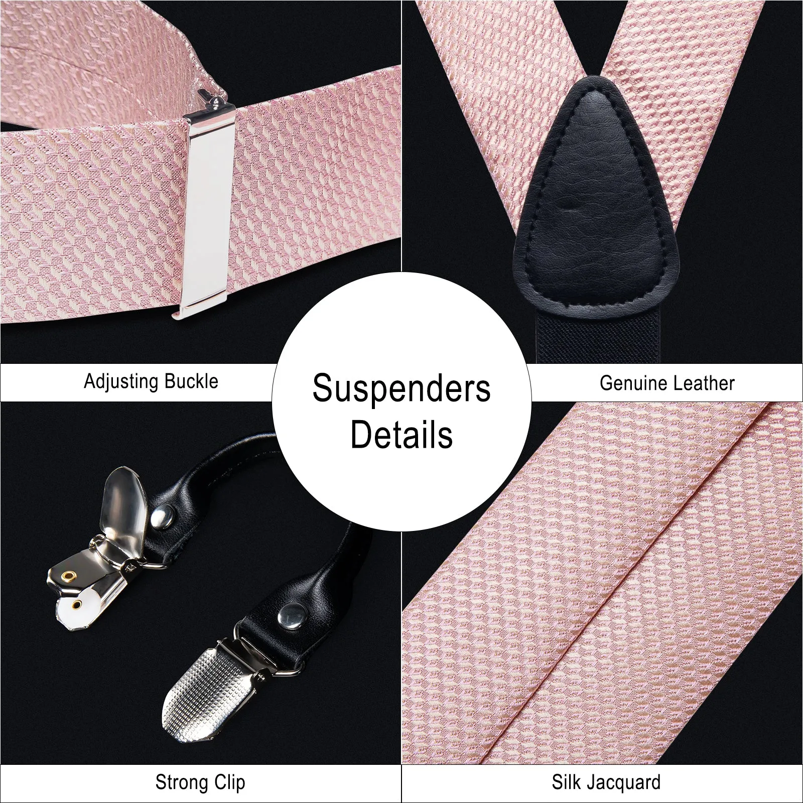 DiBanGu Men's Suspenders Pink Solid Brace Clip-on Suspender with Bow Tie Set