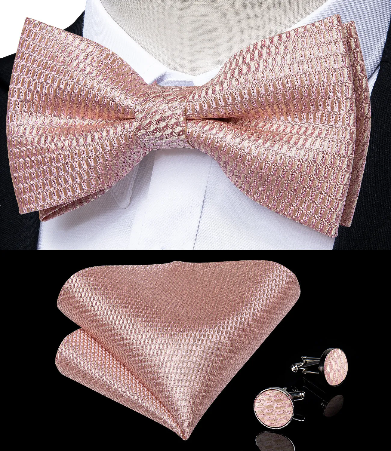 DiBanGu Men's Suspenders Pink Solid Brace Clip-on Suspender with Bow Tie Set