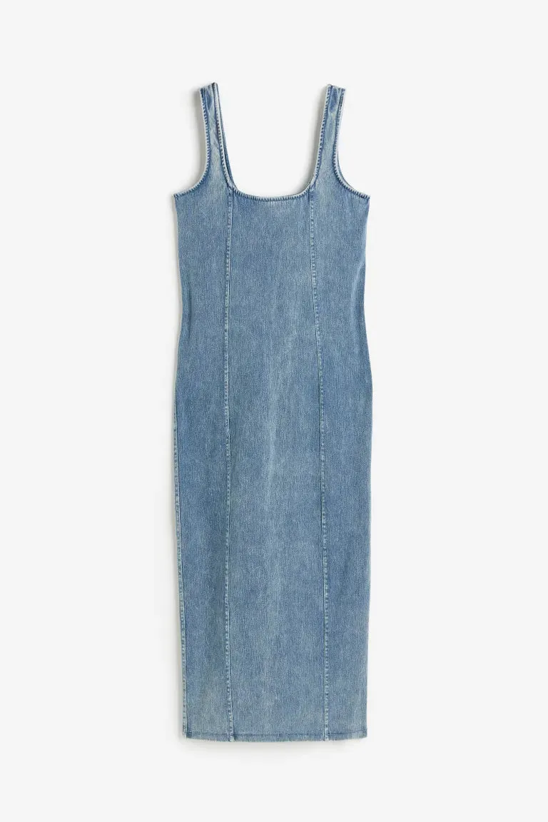 H&M Soft Sculptural Midi Tank Dress, Indigo