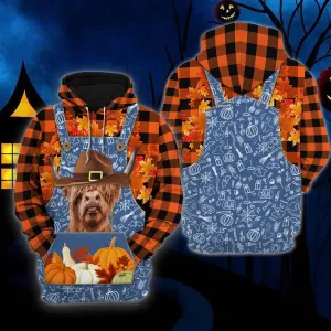 Happy Halloween Highland Orange Plaid All Printed 3D Hoodie, Farm Halloween Hoodies