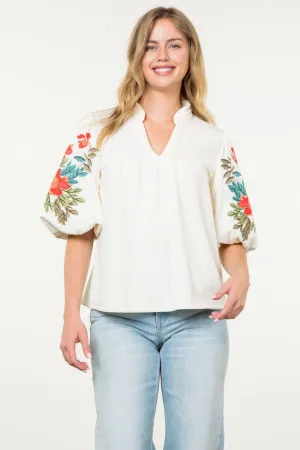 Hayden Embroidered Puff Sleeve THML Top