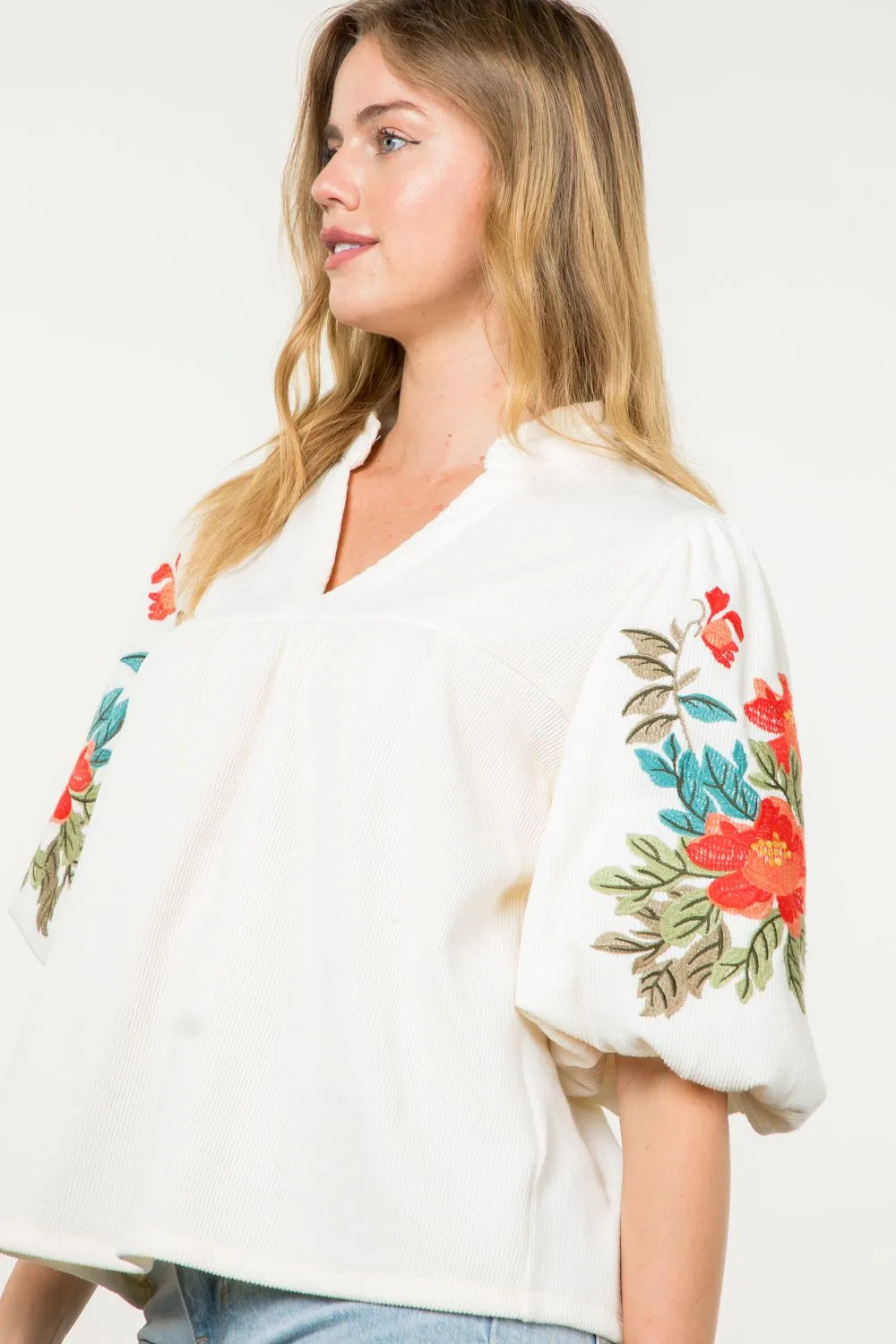 Hayden Embroidered Puff Sleeve THML Top