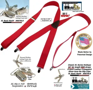 Holdup Brand Classic Series Red X-back XL Suspenders with Patented No-slip Clips