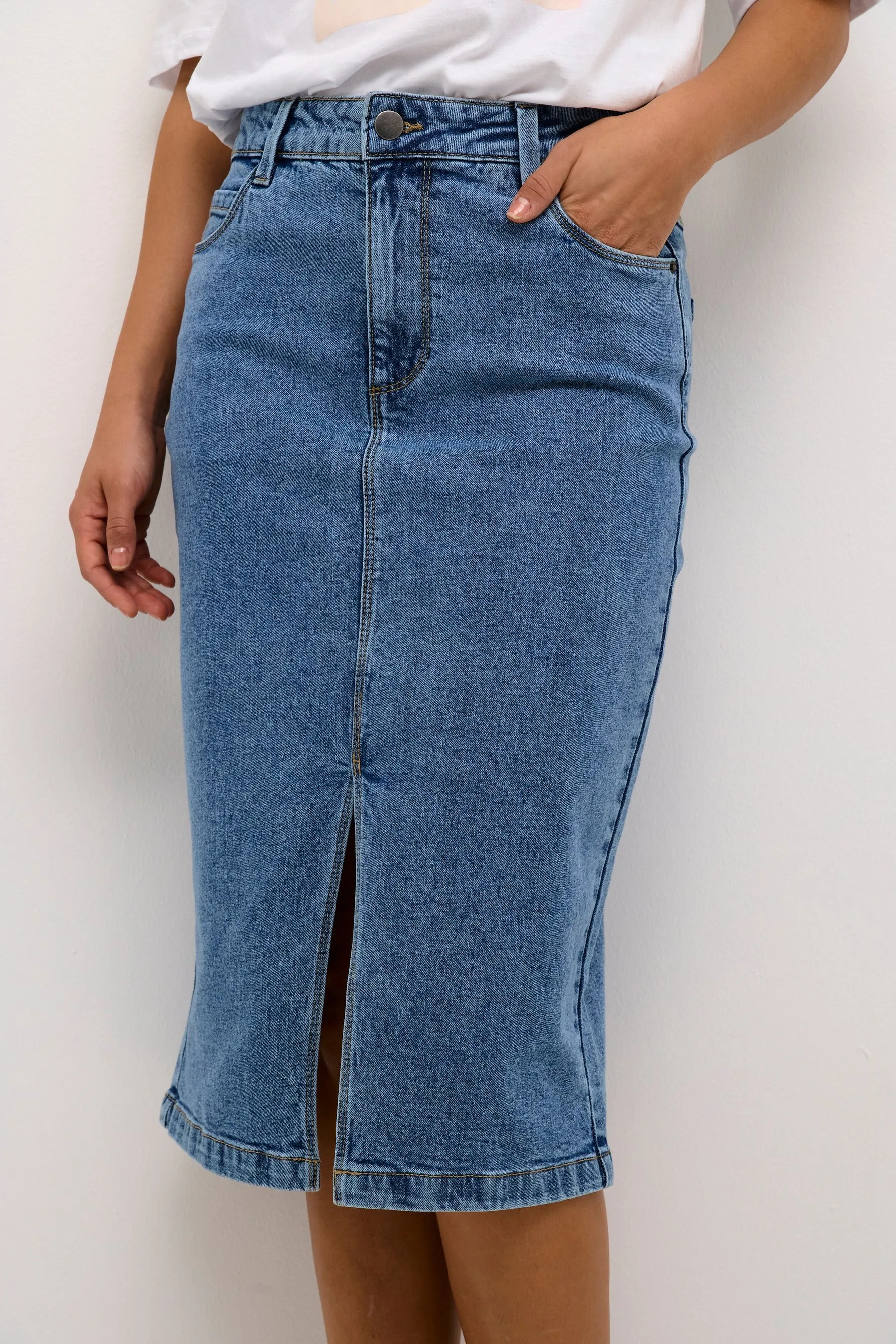 Kaffe KAbarbeth Denim Mid Length Skirt.