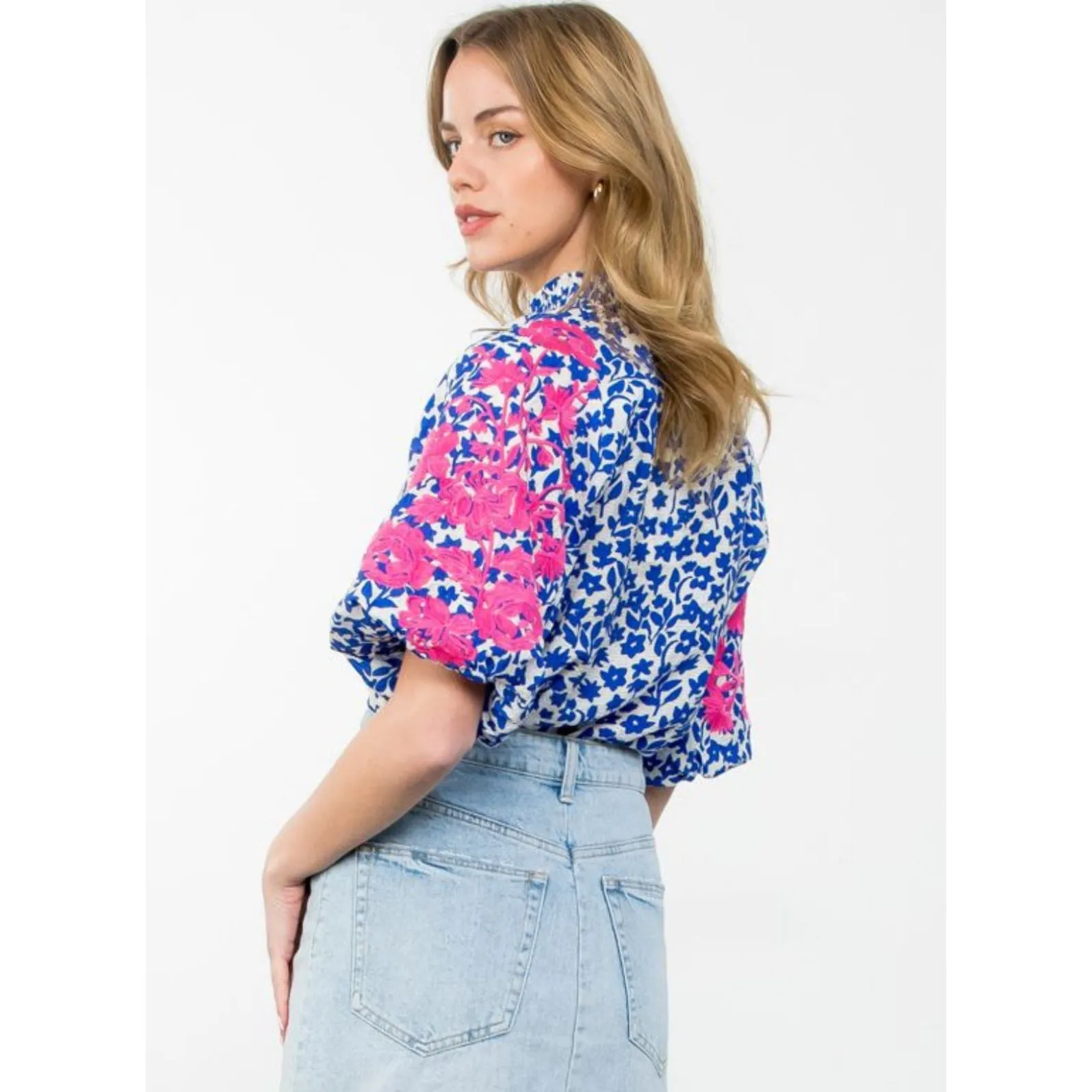 Laura Embroidered Puff Sleeve THML Top- SALE