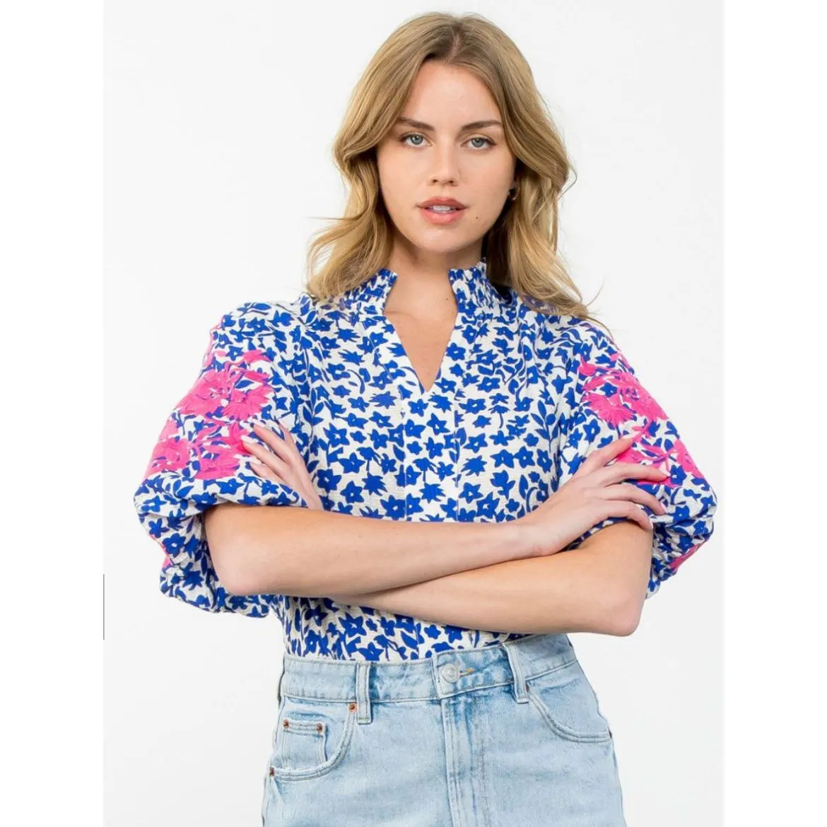 Laura Embroidered Puff Sleeve THML Top- SALE