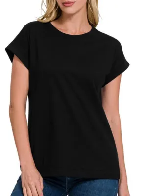 Laurie Cuffed Sleeve Tee - Black