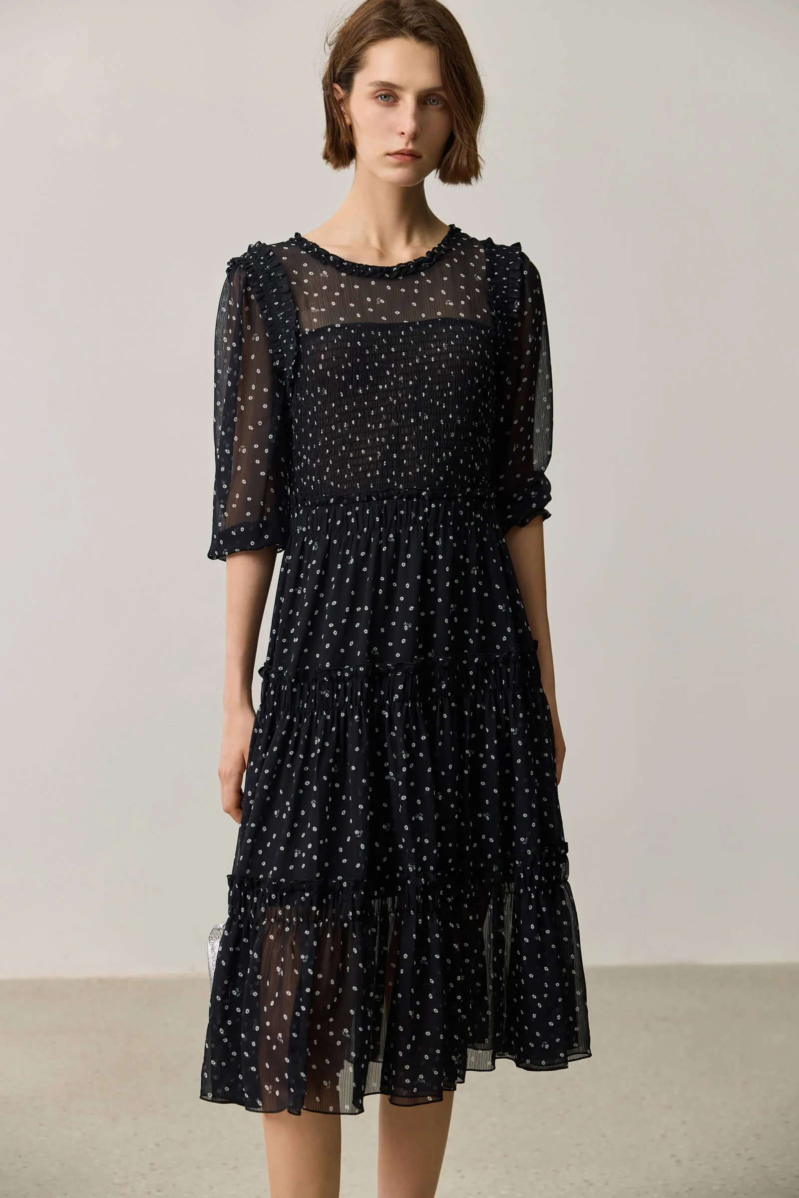 LILY Polka Dot Slimming Chiffon Dress