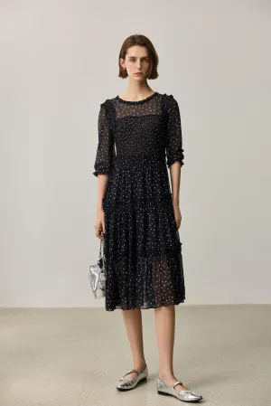 LILY Polka Dot Slimming Chiffon Dress