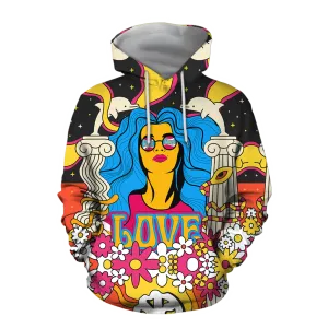 Love Hippie Girl 3D All Over Printed Unisex Hoodie, Hippie Clothing