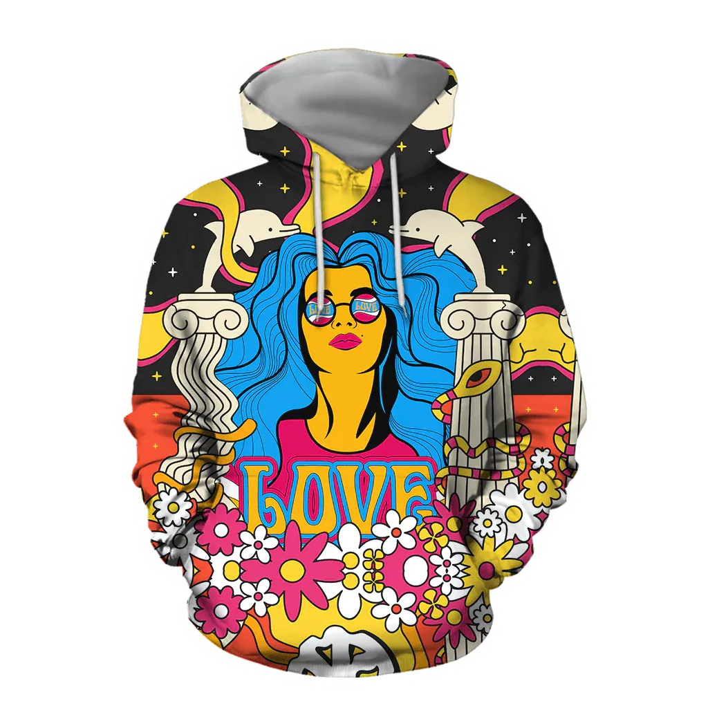 Love Hippie Girl 3D All Over Printed Unisex Hoodie, Hippie Clothing