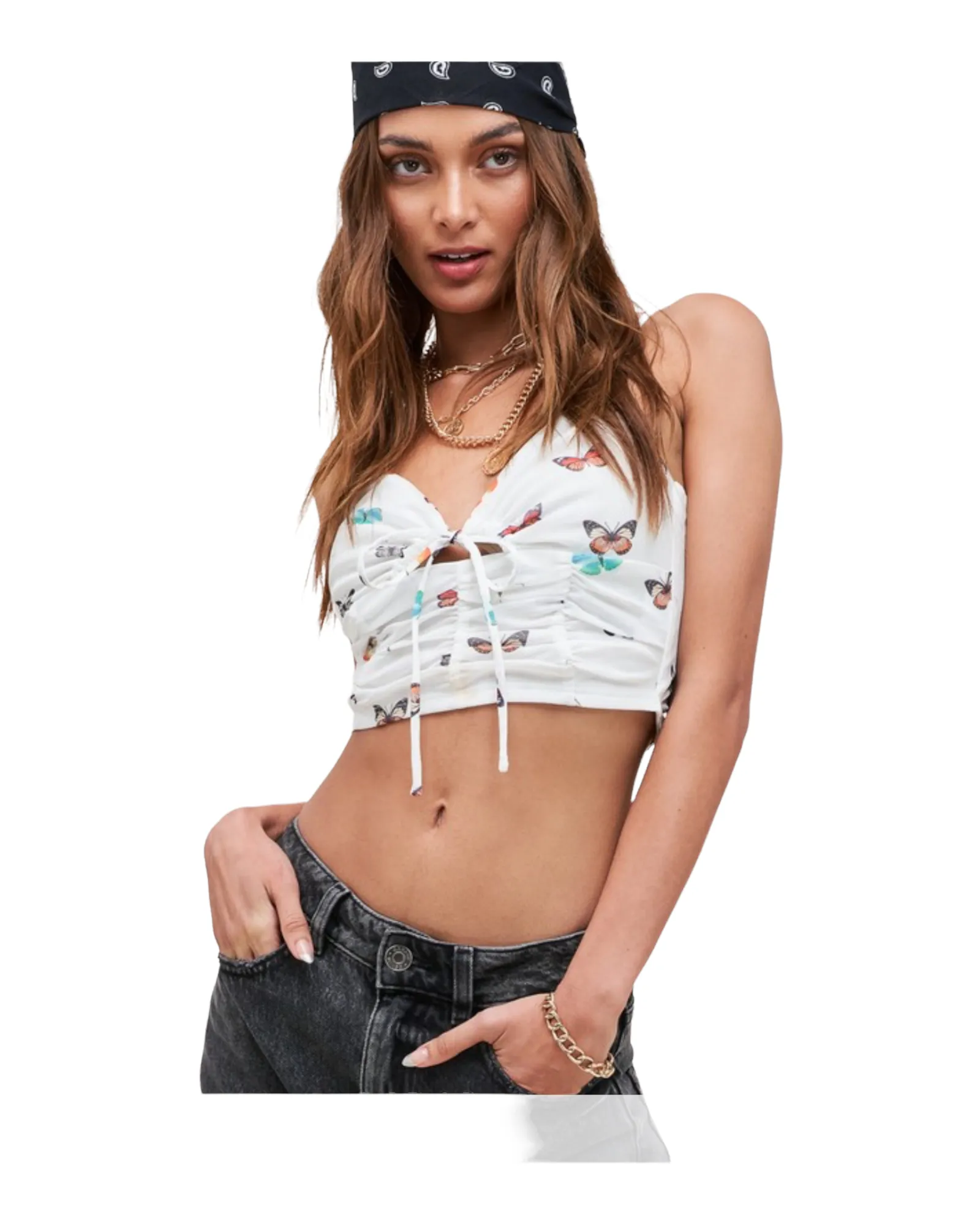 Mariah Butterfly Mesh Crop Top