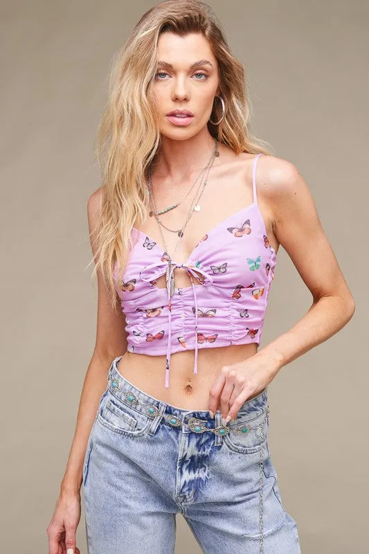 Mariah Butterfly Mesh Crop Top