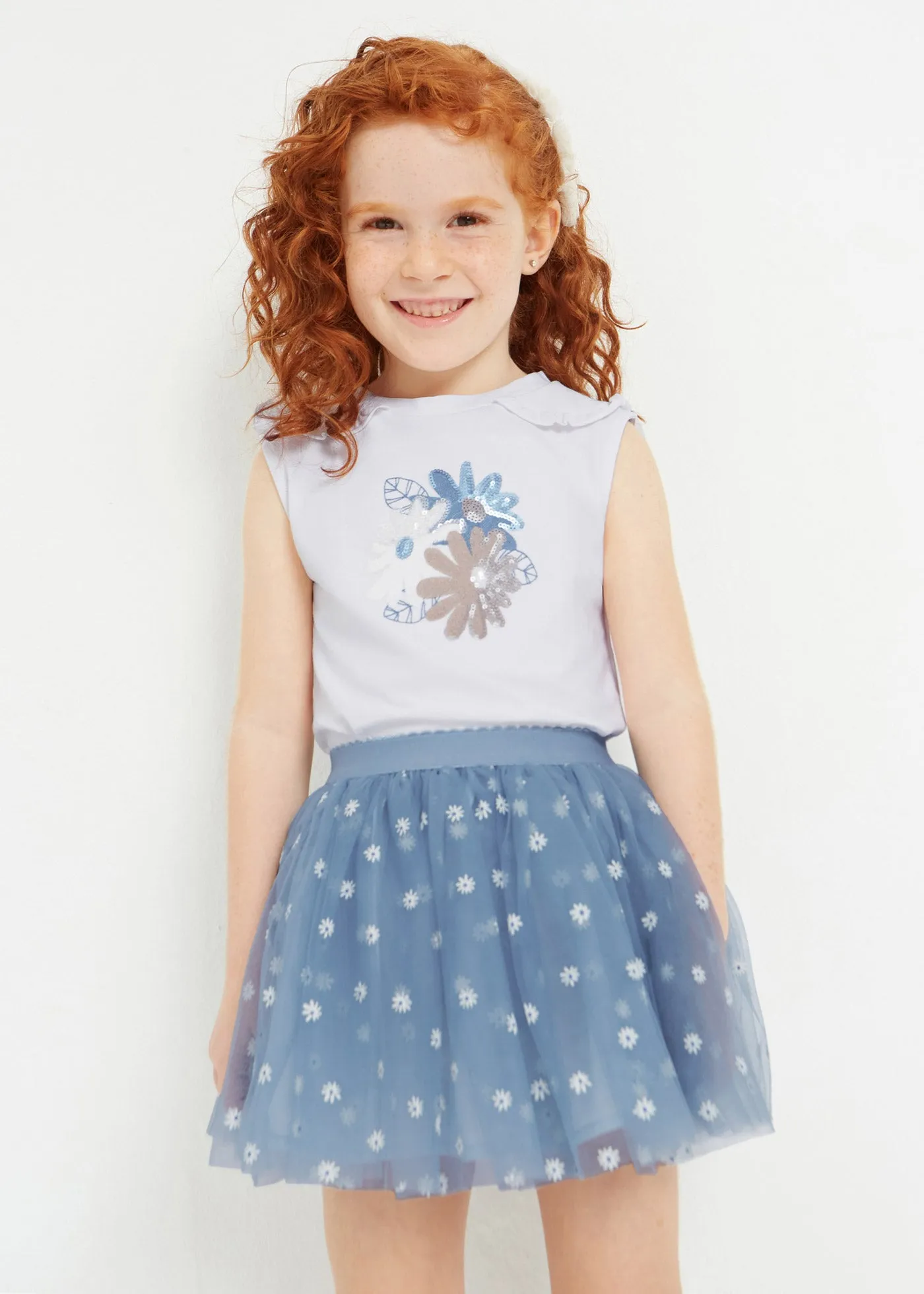 Mayoral Girl Printed Tshirt and Tulle Skirt Set