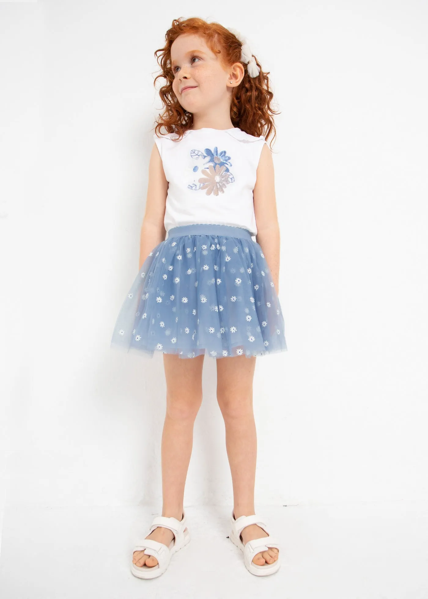 Mayoral Girl Printed Tshirt and Tulle Skirt Set