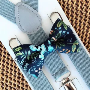 Navy Rifle Paper Co Bow Tie & Light Gray Suspenders Set