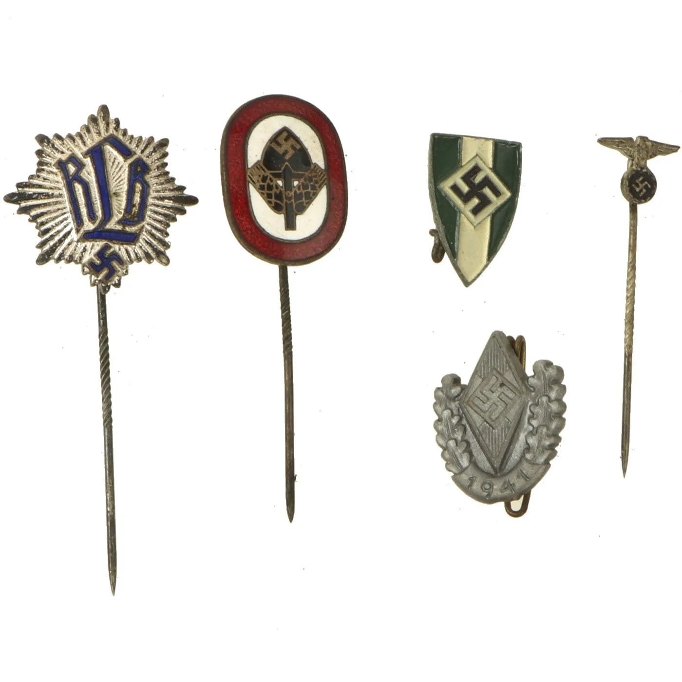 Original German & European WWII Bring Back Collection: Stick Pins, Tinnies, Insignia & Currency