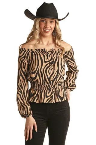 Panhandle Slim Women's Zebra Print Off The Shoulder Blouse