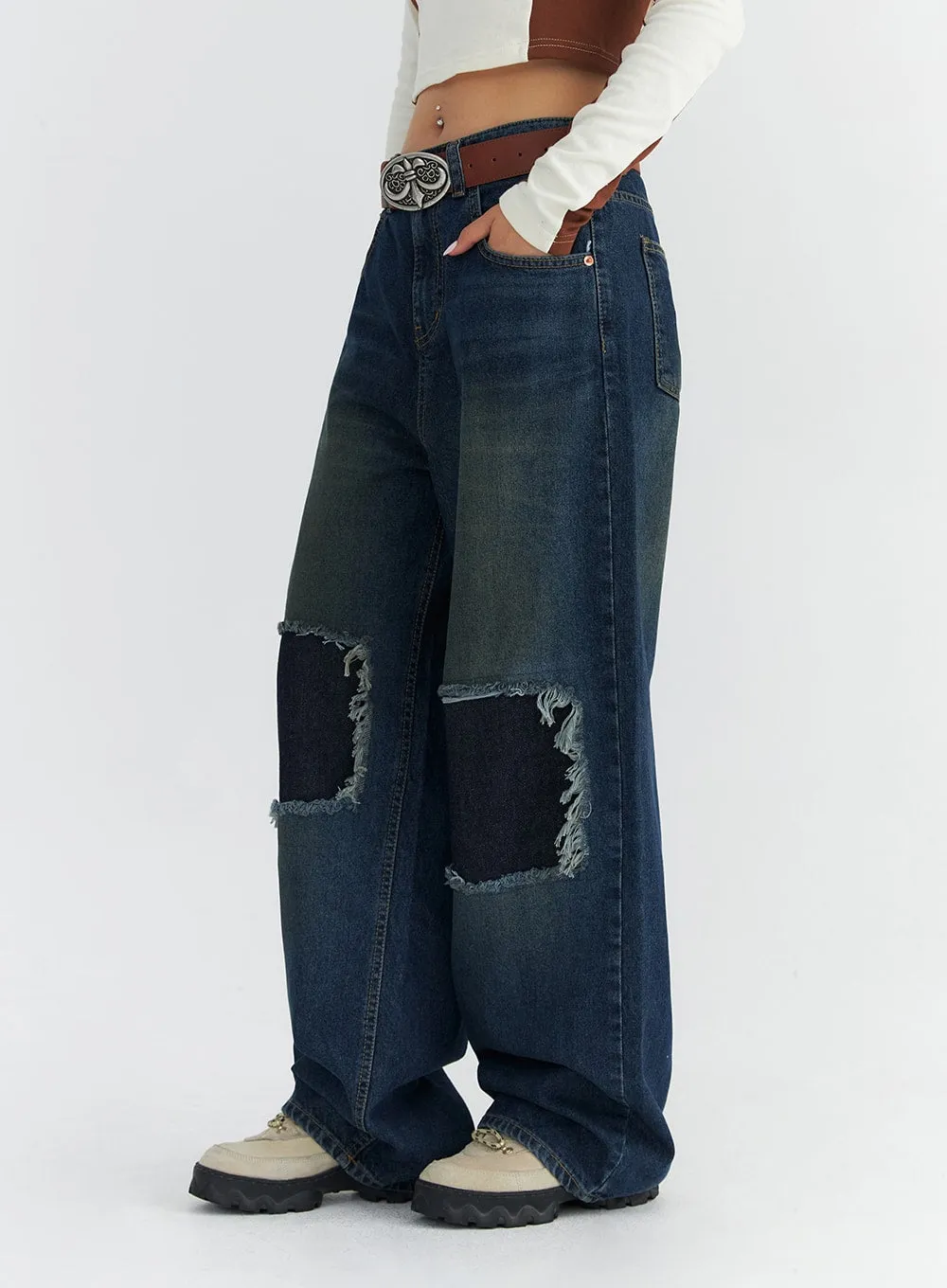 Patchwork Wide-Leg Jeans CO313