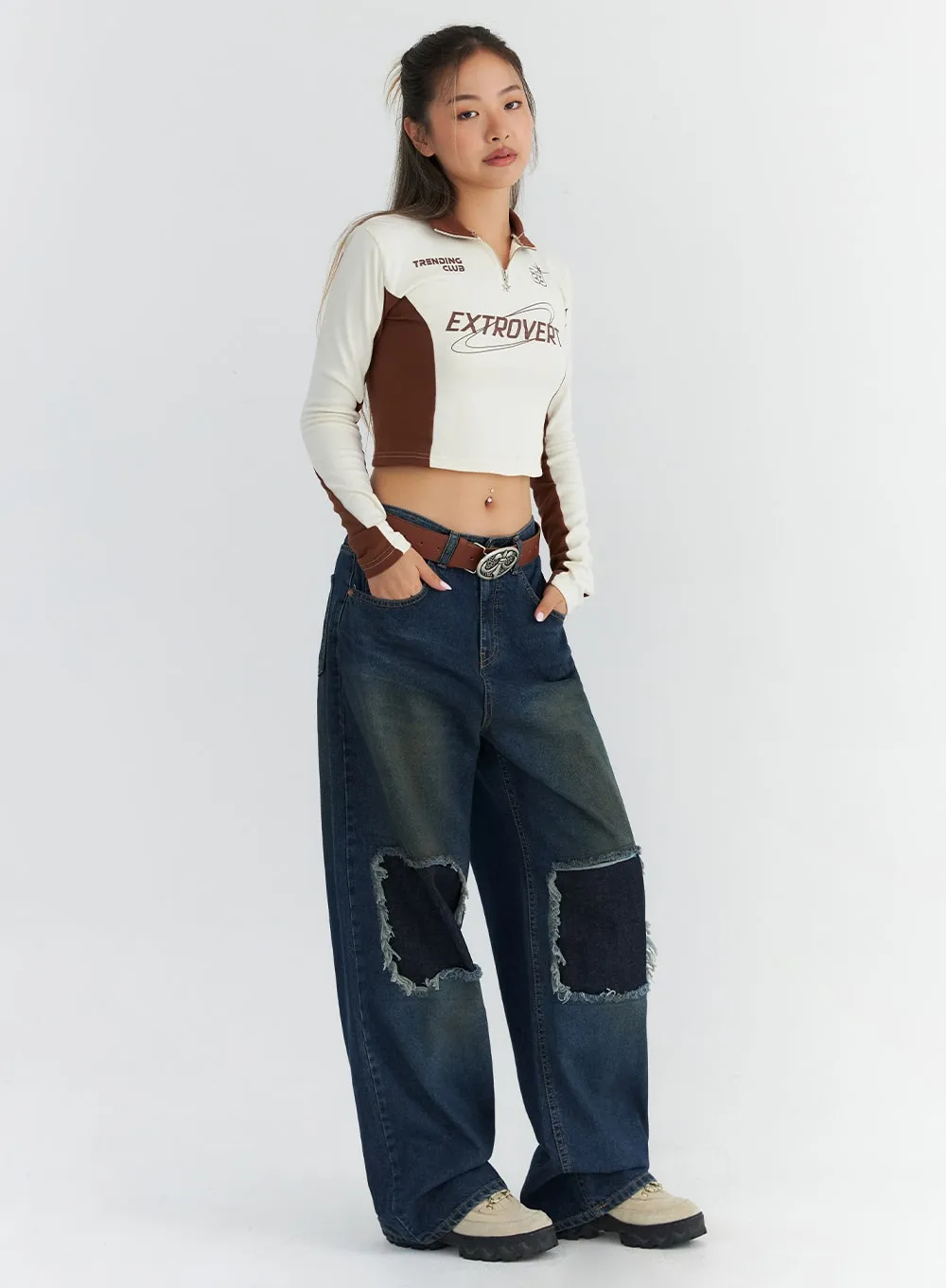 Patchwork Wide-Leg Jeans CO313