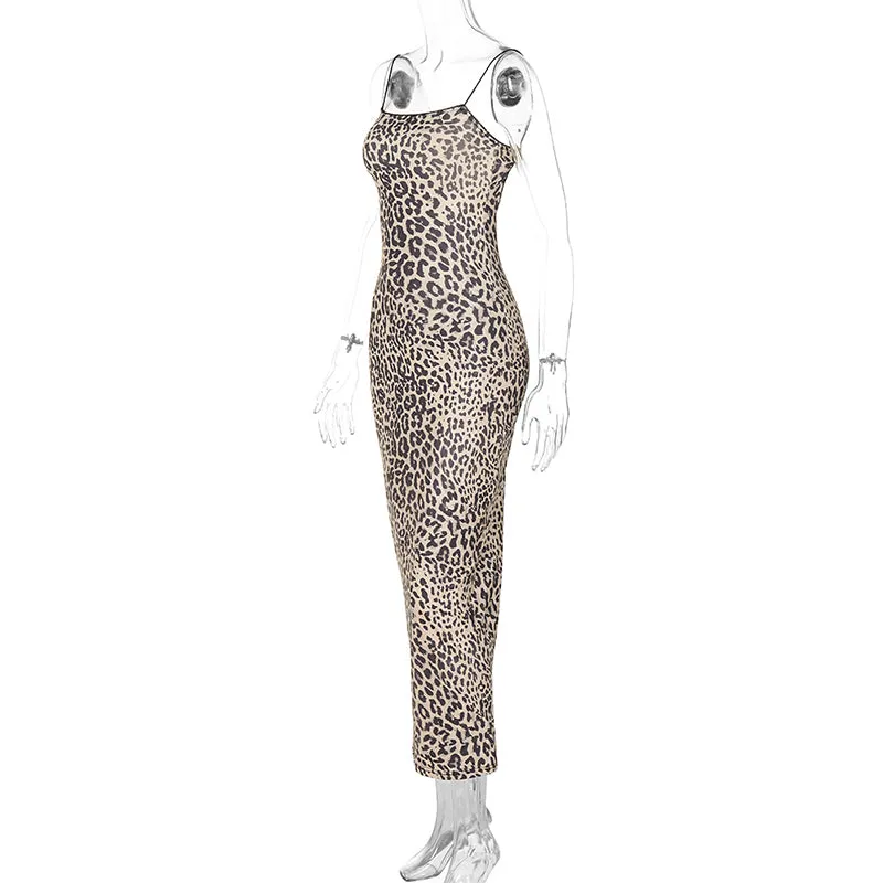 Perri Leopard Print Backless Maxi Dress