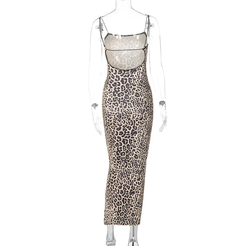 Perri Leopard Print Backless Maxi Dress